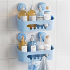 TAILI Shower Caddy Suction Cup 2 Pack, Heavy Duty Bathroom Organizer, Removable Shelves for Inside Shower, Shampoo, Waterproof Suction Plastic Storage for Bathroom Accessories Holder, Blue