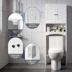 Bealife Over The Toilet Storage Cabinet with Open Shelf, Organizer with Adjustable Shelf and Double Doors,Over The Toilet Storage Shelf Free Standing- White