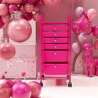 GOFLAME 6-Drawer Rolling Storage Cart, Multifunctional Art Craft Organizer, Mobile Utility Storage with Removable Drawers & Lockable Wheels, Craft Cart for Home Office, Hot Pink