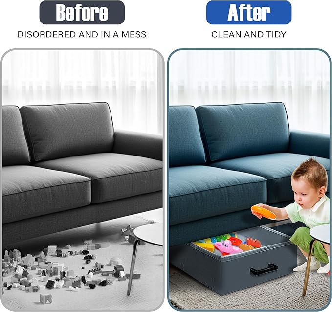 Under Couch Storage, 2 Pack Under Bed Containers, Foldable Under Sofa Storage keeps things out, Under Couch Storage Box for Toys, Blocks, Puzzles, Plush Dolls, Books (23.62 * 15.75 * 5.51in)