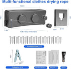 17Ft Retractable Clothesline Indoor/Outdoor, Comes with 30 clothespins, Anti-Sag for Drying Clothes line retracting Indoor/Outdoor, Dual-Line with Each Line 17Ft Long Laundry line Retractable