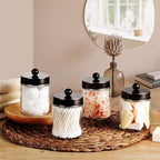 Amolliar 4Pc Apothecary Jars Bathroom Vanity Storage Organizer-Countertop Canister & Stainless Steel Lids &Cute Stickers -Qtip Dispenser Holder for Qtips,Cotton Swabs,Makeup Sponge(Oil Rubbed Bronze)