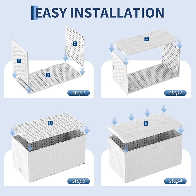 Garvee 99 Gallon Waterproof Large Resin Deck Box Indoor Outdoor, Lockable Storage Container for Patio Furniture Tools, Waterproof Deck Box Patio Storage Bin for Pool Garden, White