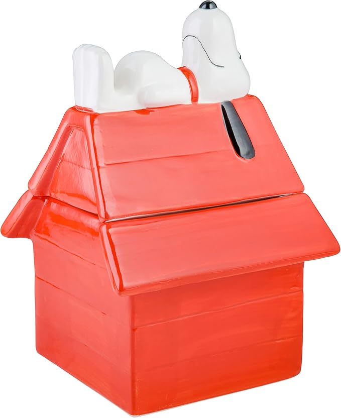 Peanuts Classic Snoopy Doghouse Cookie Jar, 11.2-Inch Ceramic Jar With Lid, Vintage Cartoon Collectible Kitchen Storage Container