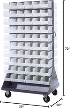Quantum Storage Systems QMD-36H-230CL Mobile Double Sided Gray Louvered Rack System with Bins, 36” L x 25” W 72” H, Clear