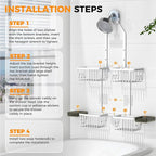 REINHARDT Aluminum Shower Caddy Hanging Adjustable Shower Caddy, Rustproof Hanging Shower Organizer with Hooks Soap Holders, Over Shower Head Caddy for Handheld Showerhead, White