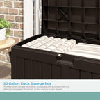 Suncast 50 Gallon Medium Capacity All Weather Construction Resin Outdoor Storage Deck Box with Bench Seat and Lid for Patio, Garden, or Pool, Java