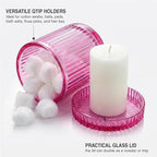 2 Pack Qtip Holder - Apothecary Jars with Lids, Bathroom Organizers and Storage Canister for Cotton Balls,Swabs,Floss Picks,Hair Ties,Clear Glass Vintage Bathroom Decor Jar Set (Pink2)