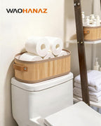 Toilet Paper Storage Basket Bathroom Counter Organizer Bamboo Baskets for Organizing, with Lid & Handels-Decorative Storage Set, 2-Pack