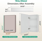 TokeShimi 14 x 24 Medicine Cabinet with Mirror, Assembly Required, White Recessed Bathroom Medicine Cabinet with Tempered Beveled Mirror, Stepless Adjustable Shelves, DTC Hinge