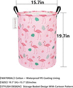 QUEENLALA Large Storage Basket,Laundry Hamper/Bathroom/Home Decor/Collapsible Round Storage Bin,Boys and Girls Hamper/Boxes/Clothing(Round-Pink Flamingo)