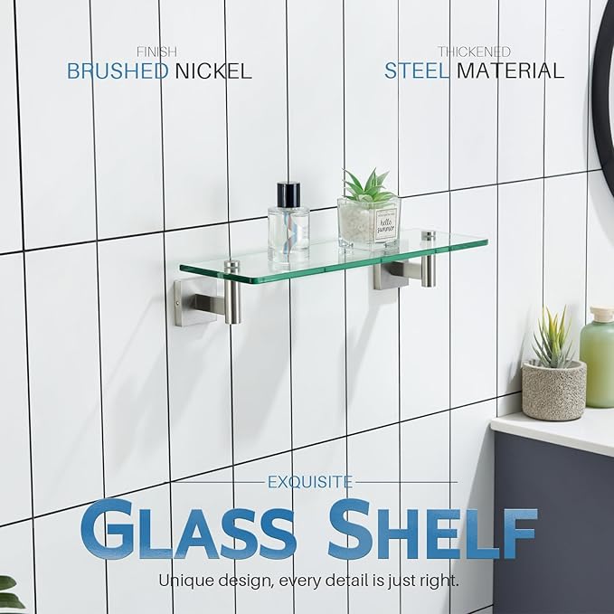 KOKOSIRI Floating Shelf Bathroom Wall Mount Shelves 16-Inch for Bedroom Living Room Kitchen Hanging Rack Brushed Stainless Steel 2 Pack B1105BR-L16-P2