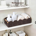 CubesLand Bathroom Basket Organizer w/Cut Out Handle, Back of Toilet Paper Storage Baskets Tray for Bathroom Countertop Decorative, Scalloped Wicker Basket Also for Home Decor, Living Room, Brown