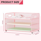 3 Tier Paper Letter Tray Organizer for Desk, Mesh File Folder Document Organizer with Handle for Home Office Supplies Desktop Accessories, Pink