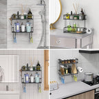 Over The Toilet Storage Shelf, 2-Tier Bathroom Storage Organizer Upgrade Punch-Free Toliet Storage Shelf, Home Storage Rack with Hooks Shelf,Black