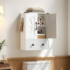 Bathroom Wall Cabinet, Medicine Cabinet with Fabric Drawer, Double-Door Wall Mounted Storage Cabinet, 2 Hooks, Over The Toilet Space Saver Storage Cabinet, for Bathroom, Kitchen, White