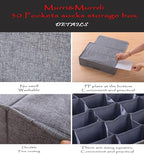 MURRI&MURRDI 2 Packs Sock and Underwear Storage Closet Organizer with Lids, 30 Cells Foldable Drawer Divider, Linen Cotton Storage Box Bin for Lingerie, Ties, Scarves, Grey