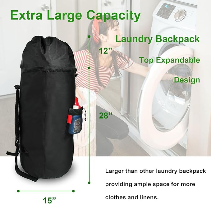 Extra Large Laundry Backpack with Padded Shoulder Straps,Heavy Duty 115L,Adjustable & Extendable Design,Laundry bag for College Dorm,Laundromat,Apartment,Students,Travel XL