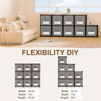 Geelin 9 Cube Storage Organizer with Fabric Bins and Labels 11 Inch, Fabric Collapsible Cubby Clothes Storage Drawer Dresser for Bedroom Living Room Office Organization