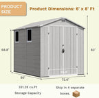 Devoko 6x8 FT Resin Storage Shed with Floor, Outdoor Plastic Garden Shed with Window, Waterproof Tool Storage Shed with Lockable Door for Backyard, Patio, Lawn, Light Gray