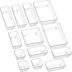 Clear Acrylic Drawer Organizer Trays, 5 Size Junk Box Organization Small Storage Container Bin for Desk Makeup Bathroom Vanity Kitchen Tool Make Up Workspace Home Dorm Apartment Office Room Nightstand