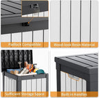 EasyUp 50 Gallon Outdoor Storage Box, Resin Waterproof UV-Resistant Deck Box, Reinforced Stability for Patio, Garden, and Poolside, Striped Black & White