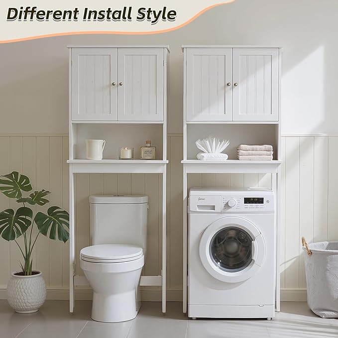Over The Toilet Storage Cabinet, Behind Toilet Bathroom Organizer with Adjustable Shelves, Wooden Above Toilet Storage Shelf, Space Saver for Restroom, Bathroom, Laundry