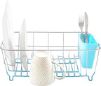 Sweet Home Collection 2 Piece Dish Drying Rack Set Drainer with Utensil Holder Simple Easy to Use Fits in Most Sinks, 14.5" x 13" x 5.25", Turquoise Blue (Pack of 12)