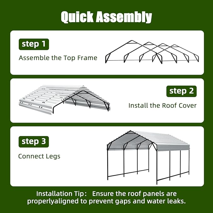 Metal Carport Heavy Duty 13x26ft Outdoor Galvanized Steel Car Port, Vehicle Canopy Garage Shade, Multi-Use Shelter for Car, Boat, Tractors & Outdoor Storage