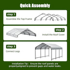 Metal Carport Heavy Duty 12x20ft Outdoor Galvanized Steel Car Port, Vehicle Canopy Garage Shade, Multi-Use Shelter for Car, Boat, Tractors & Outdoor Storage