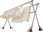 Clothes Drying Rack 95 Inches Folding Indoor Outdoor, Drying Rack Clothing Collapsible Windproof, Foldable Laundry Drying Rack, Heavy Duty Stainless Steel Clothes Rack, Coat rack, 20 Hooks 12 Clips