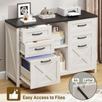 Lateral File Cabinet with 6 Drawers, Farmhouse Filing Cabinet for Letter/A4 Size, Wood File Storage Cabinets Printer Stand with Open Storage Adjustable Shelf for Home Office Cabinets, White and Black