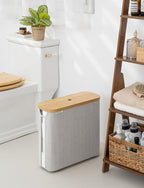 StorageWorks Large Toilet Paper Storage with Bamboo Lid, Toilet Paper Holder Basket for Up to 12 Mega or 16 Regular Size Rolls, Paper Storage Baskets for Bathroom, Grey, 1 Pack