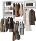 ROOMTEC Modular Closet System, 102" Closet Organizer with Hanging Rods, Wall-Mounted Wooden Tower for Walk-In Closets, Wardrobe Storage Kit, White