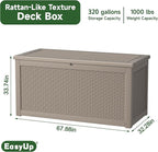 EasyUp 320 Gallon Outdoor Storage Box Waterproof, UV Resistant Resin Deck Box with Hydraulic Rod, Reinforced Stability for Patio, Garden, Rattan Gray