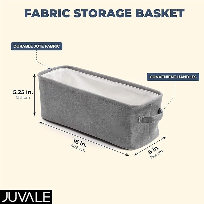 Juvale Rectangular Toilet Paper Storage Basket - Space-Saving Narrow Bathroom Storage Bin - Toilet Paper Organizer & Countertop Bathroom Caddy - Jute Fabric Bin - Gray, 16 x 6 x 5.5 in