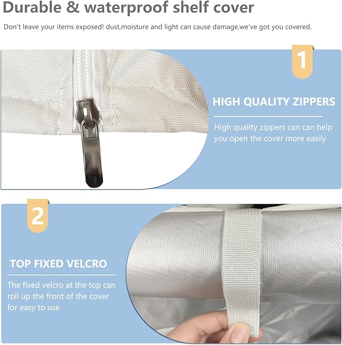 Wire Rack Covers,Heavy Duty 600D Dustproof Waterproof Storage Rack Covers for Metal Shelves,Storage Shelf Cover with Zipper for Wire Shlef,60''W x 24''D x 71''H,Beige with Clear Front