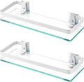KES Glass Shelves for Bathroom, Floating Tempered Glass Shelves 14 Inch Aluminum Extra Thick 2 Pack Rectangular Storage Organizer Wall Mount Silver, A4126A-P2