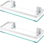 KES Glass Shelves for Bathroom, Floating Tempered Glass Shelves 14 Inch Aluminum Extra Thick 2 Pack Rectangular Storage Organizer Wall Mount Silver, A4126A-P2