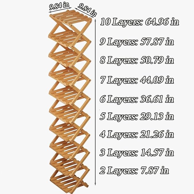 2/3/4/5/6/7/8/9 Tier Bamboo Folding Shoe Rack,2026 New Bamboo Foldable Shoe Rack,no Installation Required,Vertical Multi-Layered Organizer,Space-Saving for Entryways& Balconies (Brown, 2)