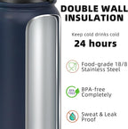 Fanhaw 24 oz Insulated Stainless Steel Water Bottle with Anti-Dust Chug Lid, Leakproof Vacuum Metal Bottle for Kids, Women & Men (Navy Blue)