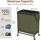 StorageWorks Laundry Hamper 2 Section, 100L Rolling Laundry Sorter Cart with Removable and Washable Liner Bag, Clothes Hamper with Wheels and Handle for Laundry Room and Bedroom, Green