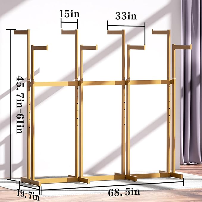 Retail Clothing Rack - for Hanging Clothes - Rolling Metal Garment Racks Heavy Duty, Gold Commercial Clothing Display Rack with Wheels, Tall Sturdy Stand Clothing Racking (8 Arm,Gold)