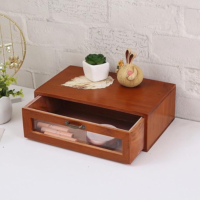 Wood Desk Organizer with File Organizer Office Home Toiletries Supplies Vanity with Drawers Vintage Metal Drawer Pulls Office