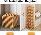 2/3/4/5/6/7/8/9 Tier Bamboo Shoe Rack - Foldable,No Installation Needed,Space-Saving Multi-Tier Storage for Indoor & Balcony Use (Brown,9 Layers)