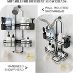 Shower Caddy Hanging for Bathroom Organizers and Storage - 3-Tier Adjustable Anti-Swing Shower Organizer Hanging with Heavy-Duty Suction Cups, Damage-Free Rustproof (Black)