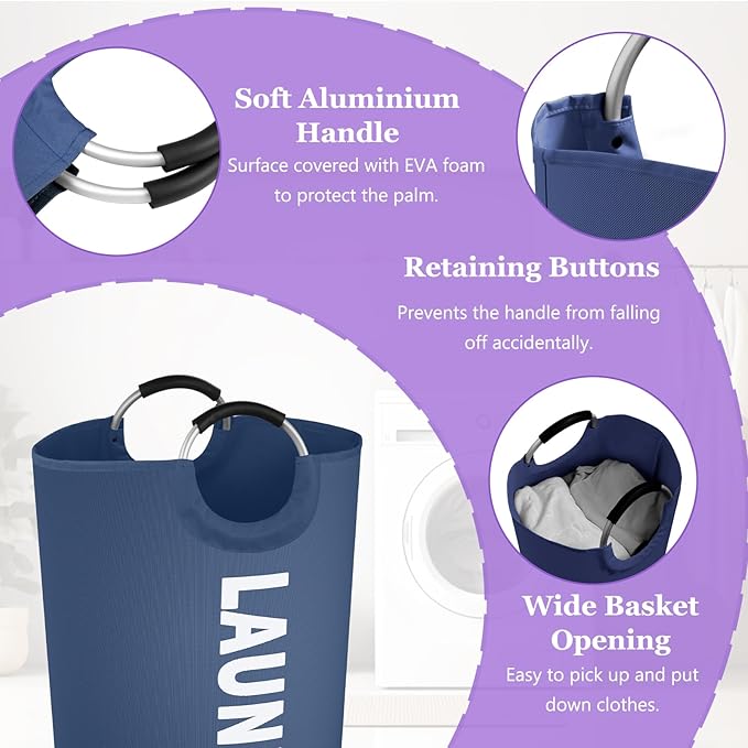 125L Collapsible Laundry Basket with Handles, Extra-large Laundry Hamper for Bedroom, Freestanding Dirty Clothes Basket, Sturdy Laundry Bin for Living Room, Camping, Navy Blue
