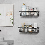 5-Pack Adhesive Shower Caddy, Rustproof Stainless Steel Organizer for Bathroom Storage with Large Capacity, No Drilling Bathroom Caddy with Soap Toothbrush Holder for Kitchen Home Black