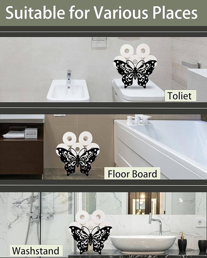 Cute Butterfly Toilet Tissue Holder,Animal Paper Holders,Decorative Metal Papers Holder,Funny Toilet Animal Storage for Bathrooms,Bathroom Paper Organizer for Extra 8 Rolls Free Standing Art Decor