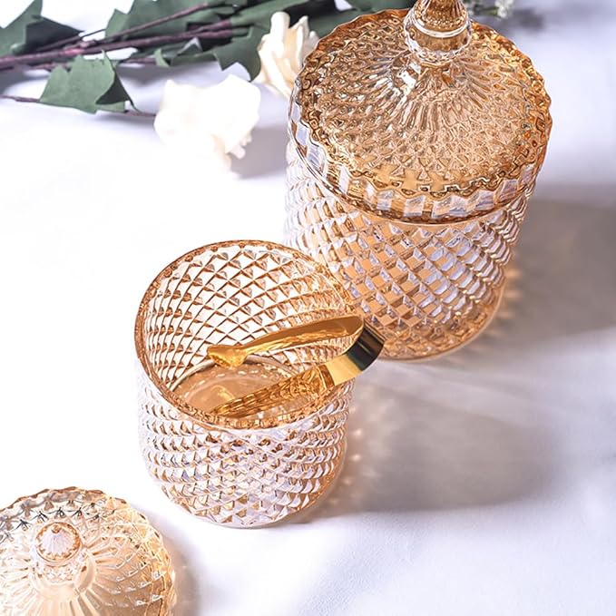 Colorful Glass Jar With Lid,Candy Dish,Candy Cookie Jars,Jewelry Box,Buffet Jars Biscuit Containers Food Storage,Decorative Jar(Large-Amber)